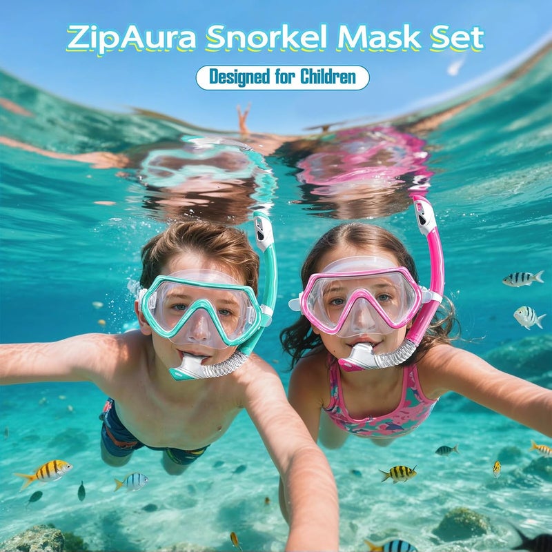 ZipAura Snorkeling Gear for Kids, Kids Snorkel Set for Ages 3-14, Anti-Fog Diving Mask and Dry Top Snorkel Combo Set, Unisex Swimming Goggles - Image 2